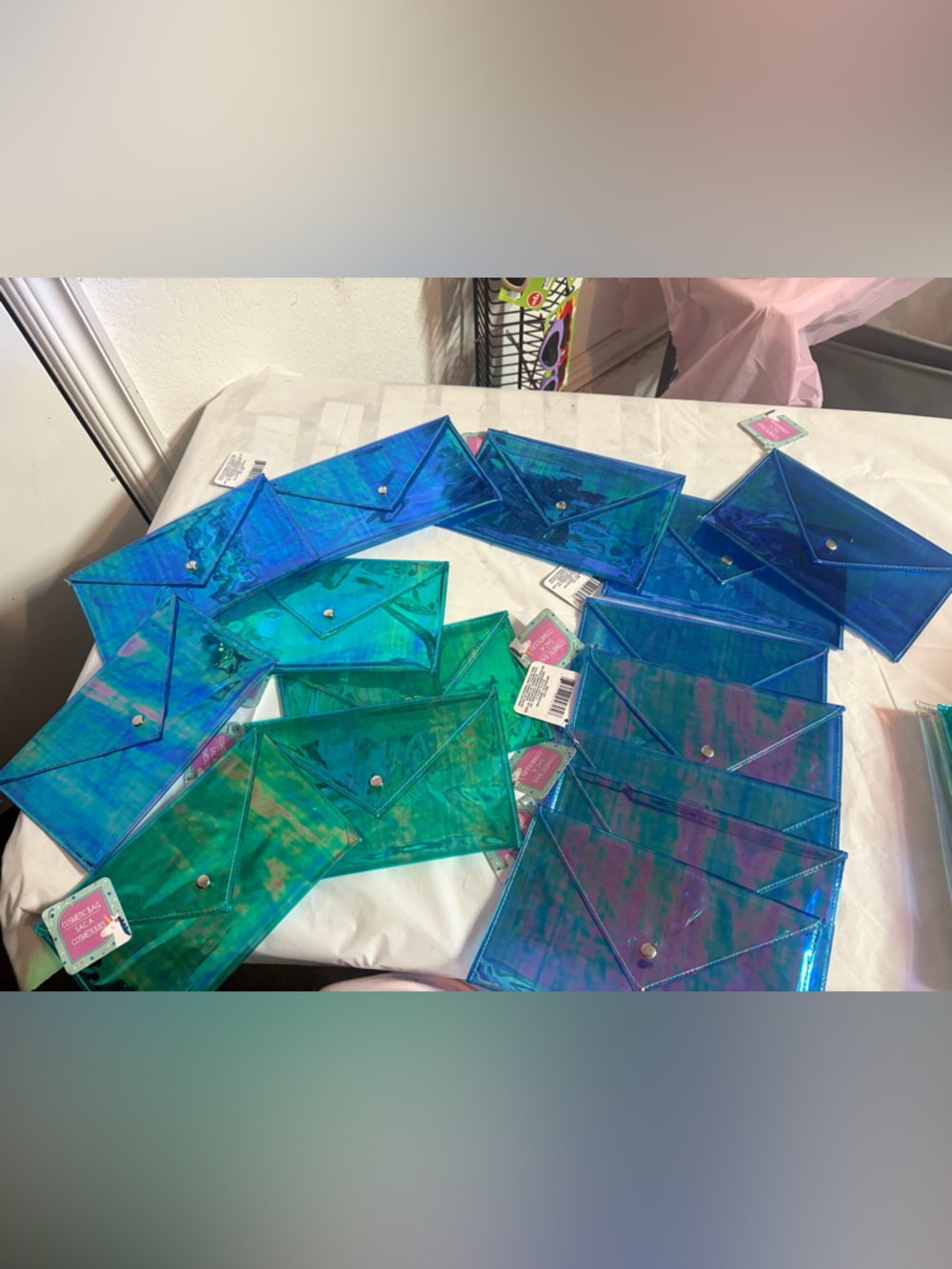 Iridescent Blue-Green Holographic Envelope Pouches set of 15